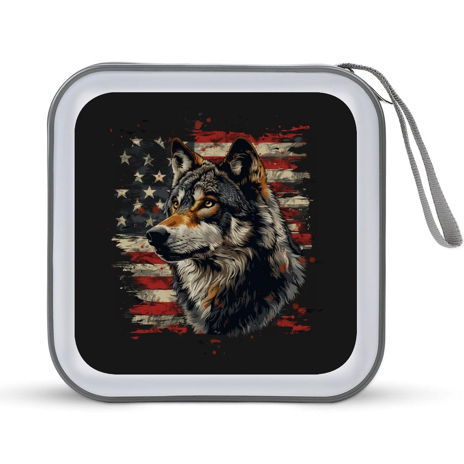DuduYH Gray Wolf Head American Flag CD Case DVD Storage Case Portable for Car Home Travel
