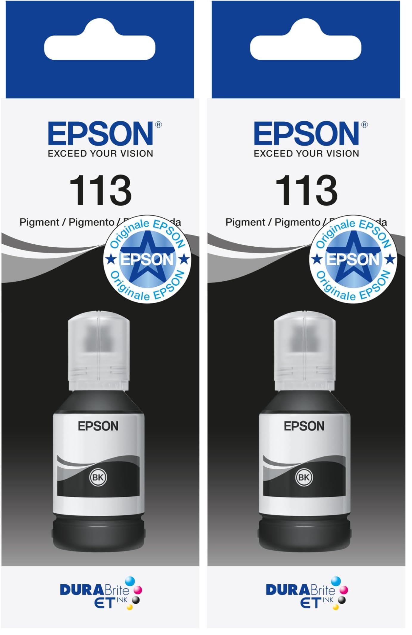 Epson EcoTank 113 Original Tintenflasche, Schwarz, Pigmenttinte (Packung mit 2)