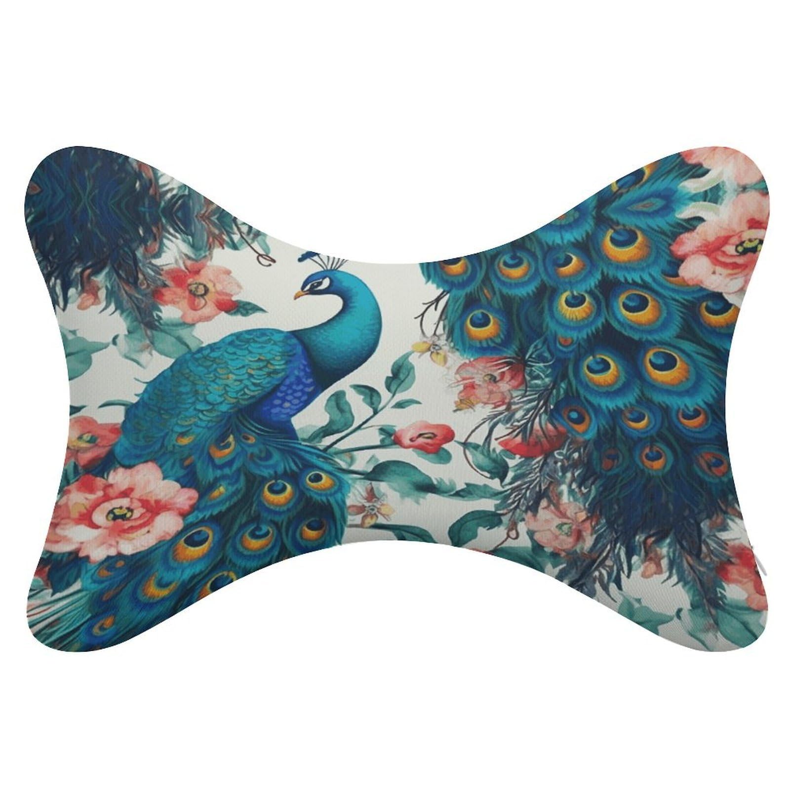 FekiLoot Beautiful Peacock Flowers Car Headrest Set of 2,Softness Memory Foam Car Neck Pillow with Breathable Removable Cover Car Neck Support Pillow Ergonomic for Driving, Office