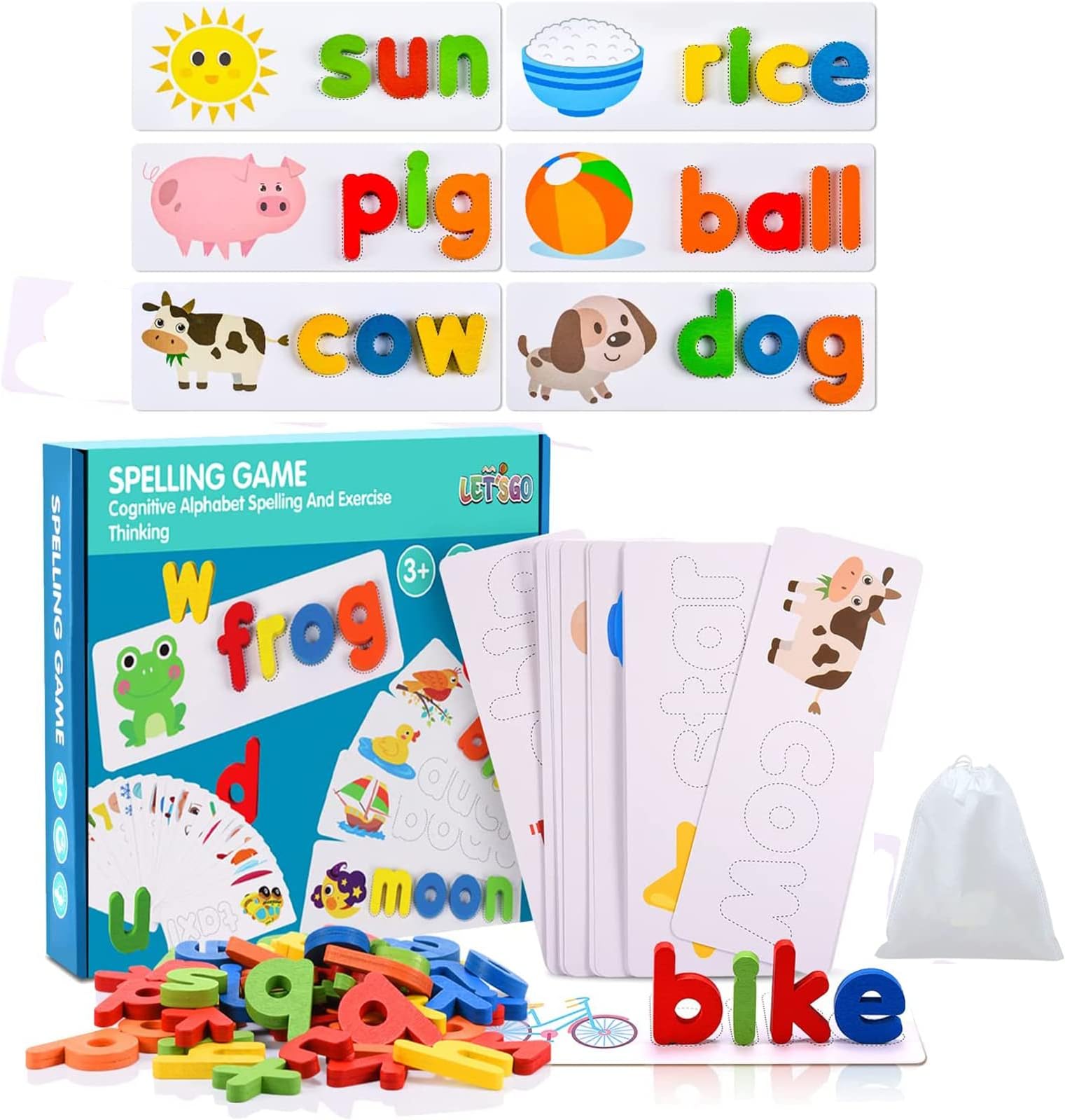 Spelling Games for 1 2 3 Year Olds, Alphabet Flash Cards Toys for 1-6 Year Old Girls Educational Toys for 2+ Year Olds Boys Kids Toys Age 2 3 4 5 6 Learning Games Spelling Words Matching Letter