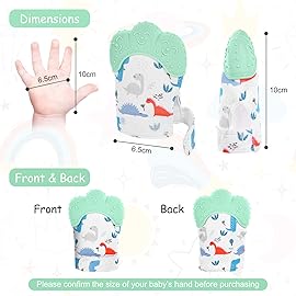 2Pack Silicone Teething Mitt, Soothing Infant Teething Mitten Pain Relief, Prevent Scratches Glove, Safe Silicone Teething Toys for 0-12 Months