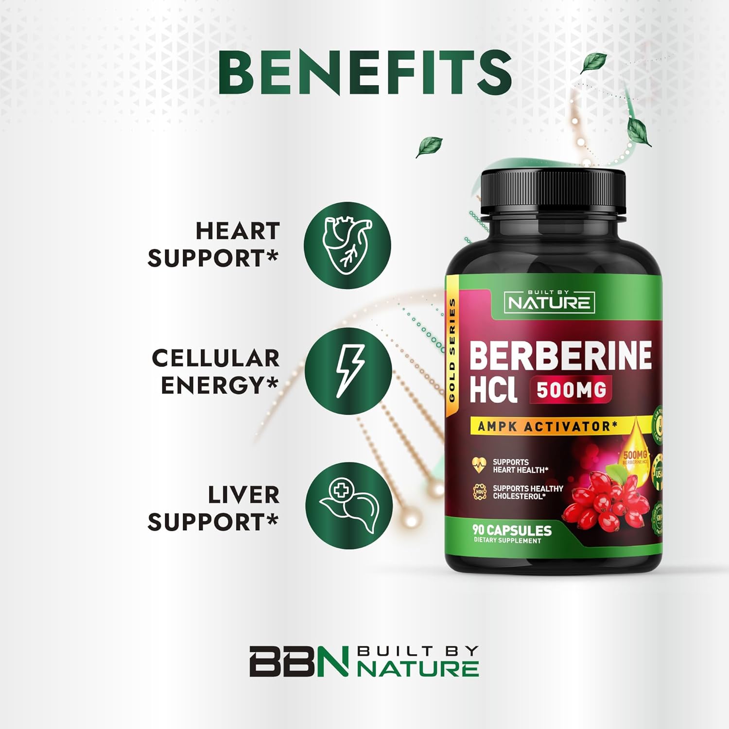 Built by Nature Berberine HCl 500 mg – Extra Strength AMPK Activator for Heart Support – Non-GMO, Vegan, Gluten-Free – 90 Veggie Capsules - Image 6