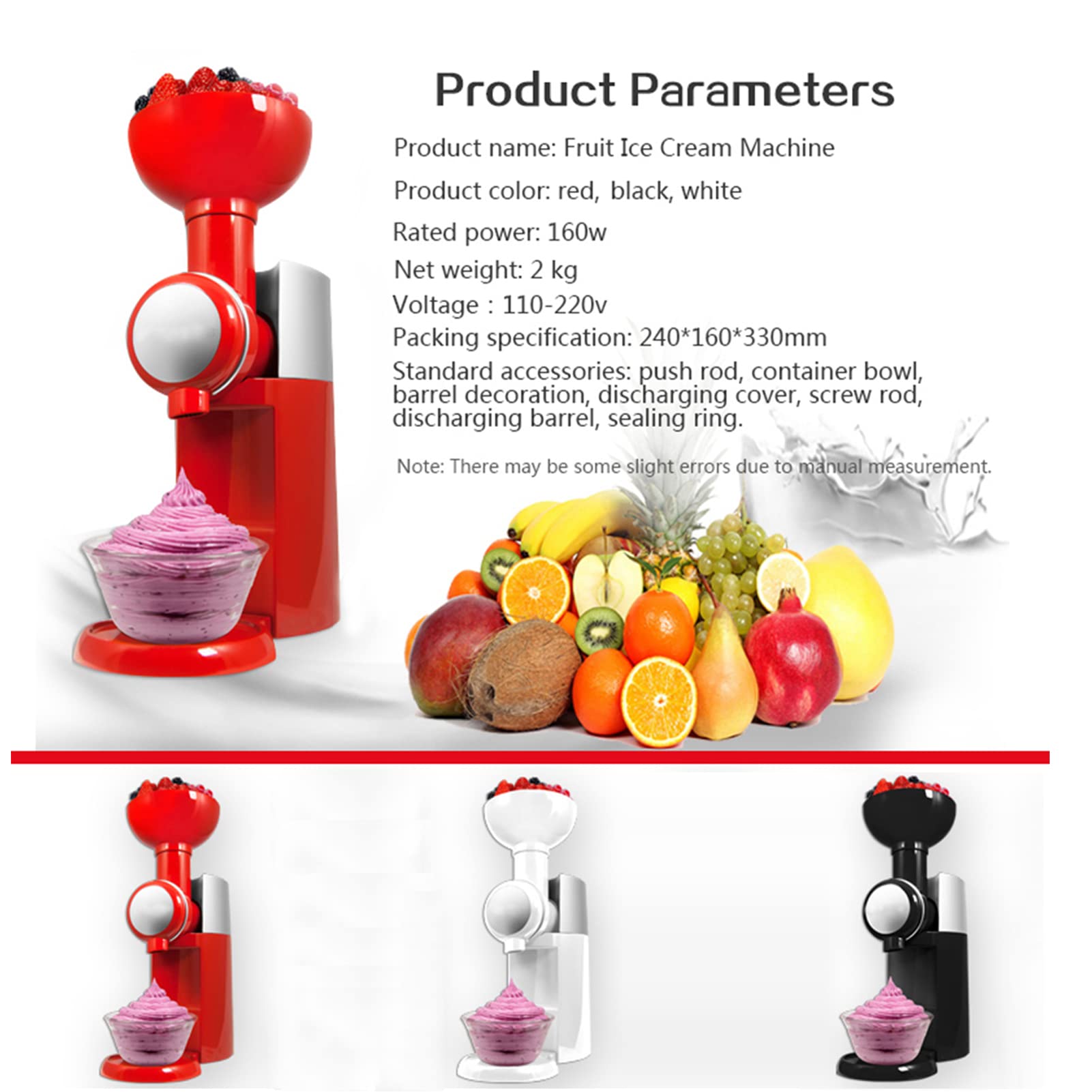 Heladera Para Fruta Congelada, Máquina Para Hacer Helados, DIY Sorbete Suave, Batido, Yogur Helado, Sin BPA, Sin Aditivos Ni Colorantes Artificiales, Para El Hogar, Fiestas Y Niños (Negro)