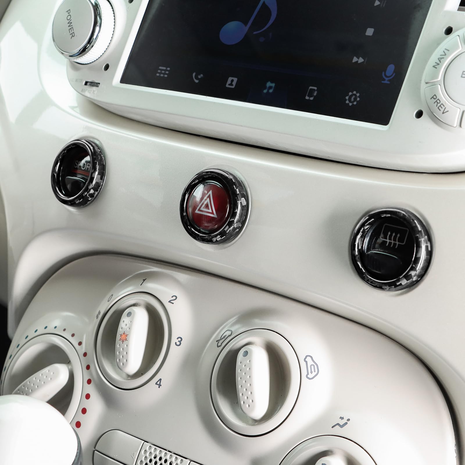 KUNGKIC Pour Fiat 500 2008-2023 Abarth 595/595C/695 2012-2023 Commande centrale de voiture Voyant d'avertissement Bouton Cercle Fibre de Carbone dur Autocollant décoratif Intérieur Accessoires Cadeau