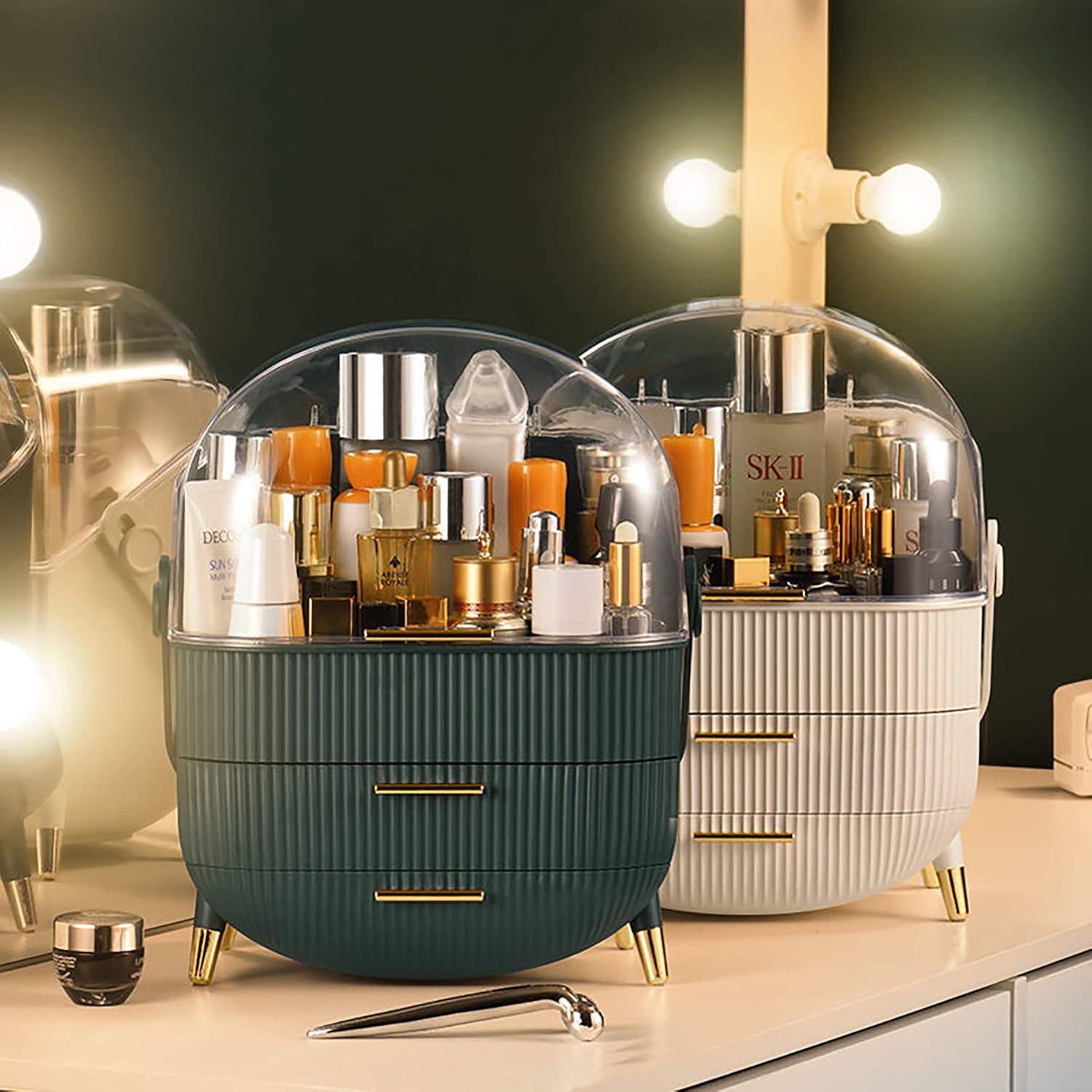BeeChamp Large Makeup Storage Organizer-Cosmetic Display Case for Vanity, Plastic Make Up Stand Organiser, Perfume Lipstick Skincare Drawers Cabinet (Green) : Beauty & Personal Care