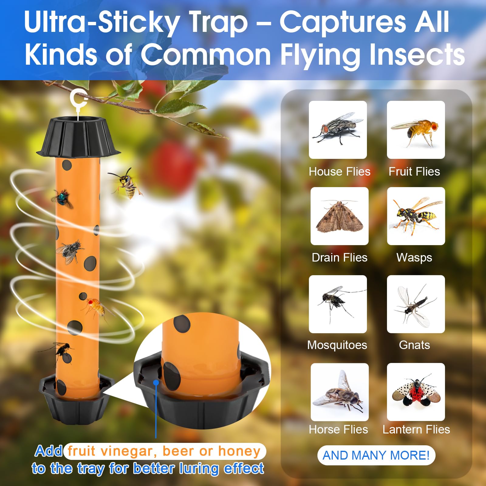 6 Pack Fliegenfalle Stick, Sticky Fly Traps Indoor/Outdoor, Fliegenfänger Papierband Streifen für Zuhause, fängt alle Käfer und Schnaken, Mücken, Fliegende Insektenvernichter