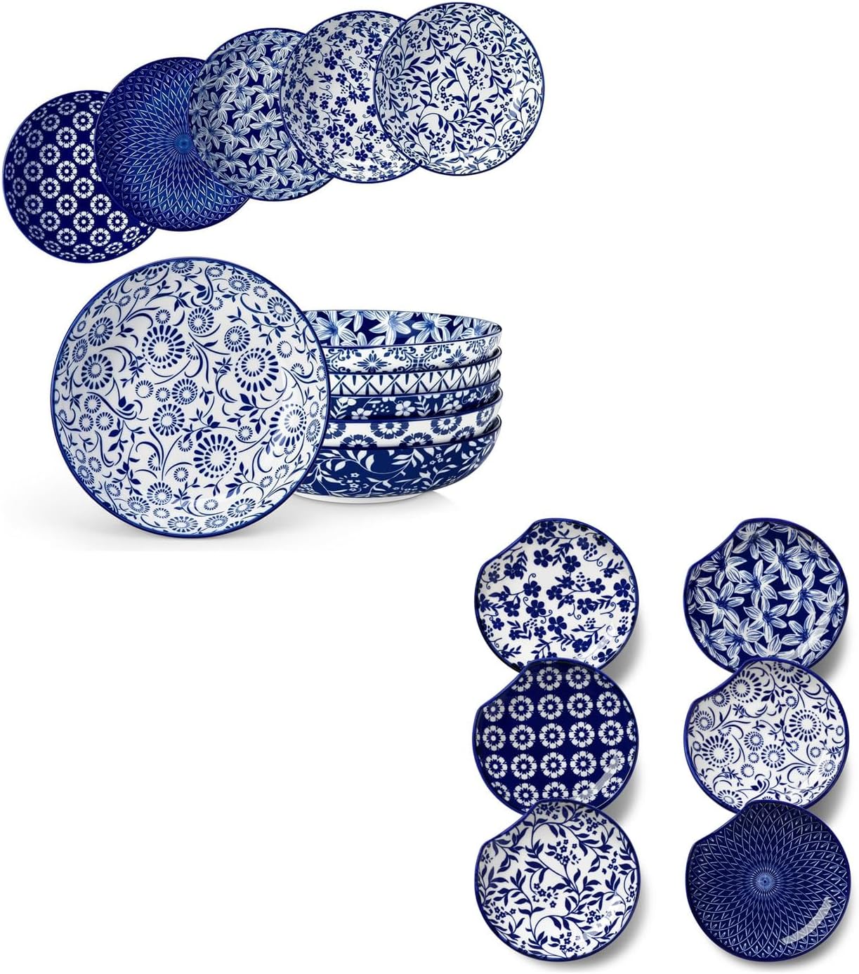 vancasso Selene 8.5" Pasta Bowls Set of 6 Bundles Ceramic Spoon Rest for Stove Top