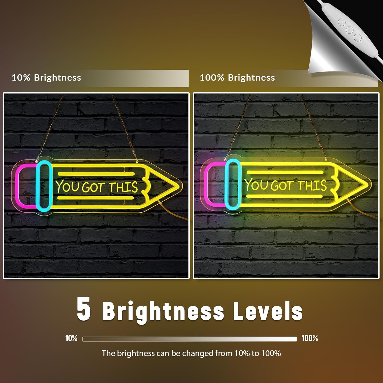 Pencil Neon Sign Dimmable Motivational Led Neon Light for Wall Decor USB Powered LED Sign for Inspirational Classroom Office Library Kids Wall Art Bedroom Classroom Backdrop Sign
