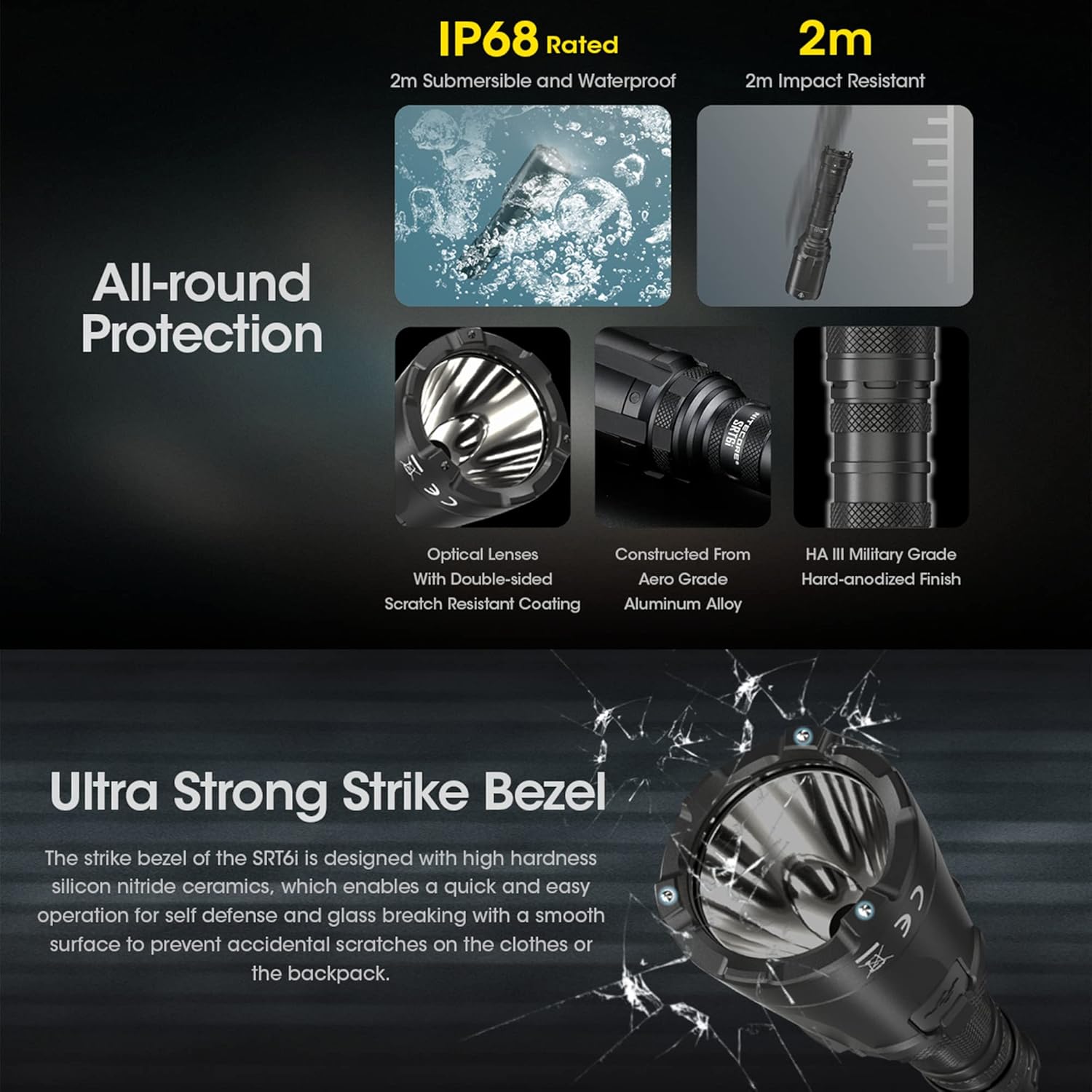 Nitecore SRT6i Tactical Flashlight, 2100 Lumen Long Throw USB Rechargeable Smart Ring with Organizer