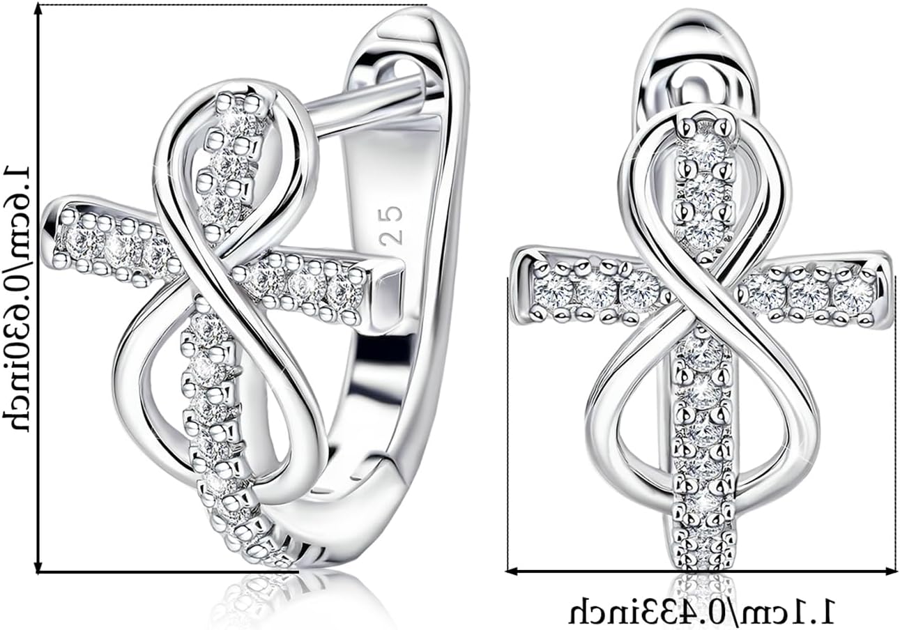 Sterling Silver Trendy Cross Huggie Hoop Earrings for Women Dainty Charms Hypoallergenic Jewelry Birthday Gift for Women (Silver) - Image 3