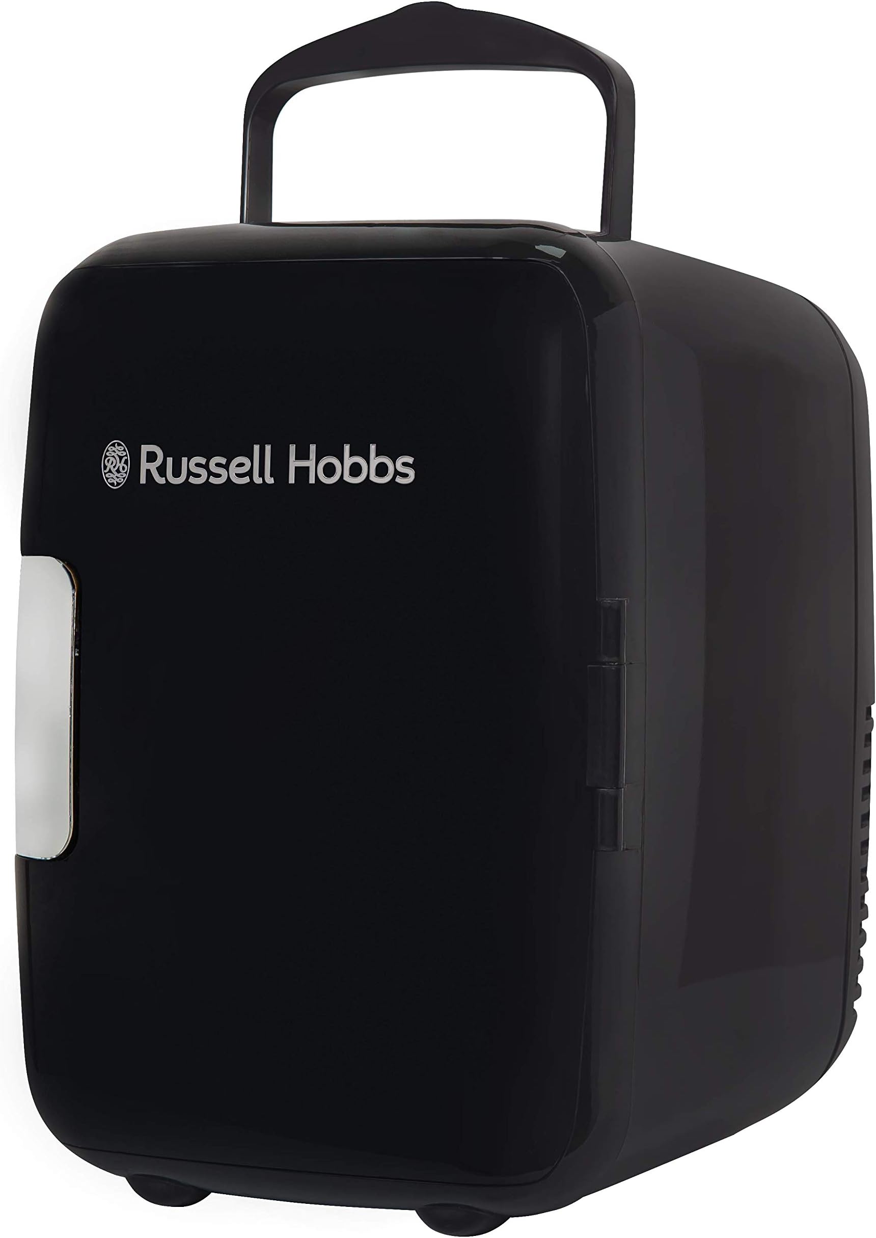 Mini Cooler RH4CLR1001B, 4 L/6 Can, Portable Mini Cooler and Warmer for Drinks, Cosmetics, Makeup, Skincare, AC/DC Power, Retro Style, Black, Bedroom, Home, Caravan, Car