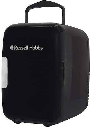 Russell Hobbs Mini Cooler RH4CLR1001B, 4 L/6 Can, Portable Mini Cooler and Warmer for Drinks, Cosmetics, Makeup, Skincare, AC/DC Power, Retro Style, Black, Bedroom, Home, Caravan, Car