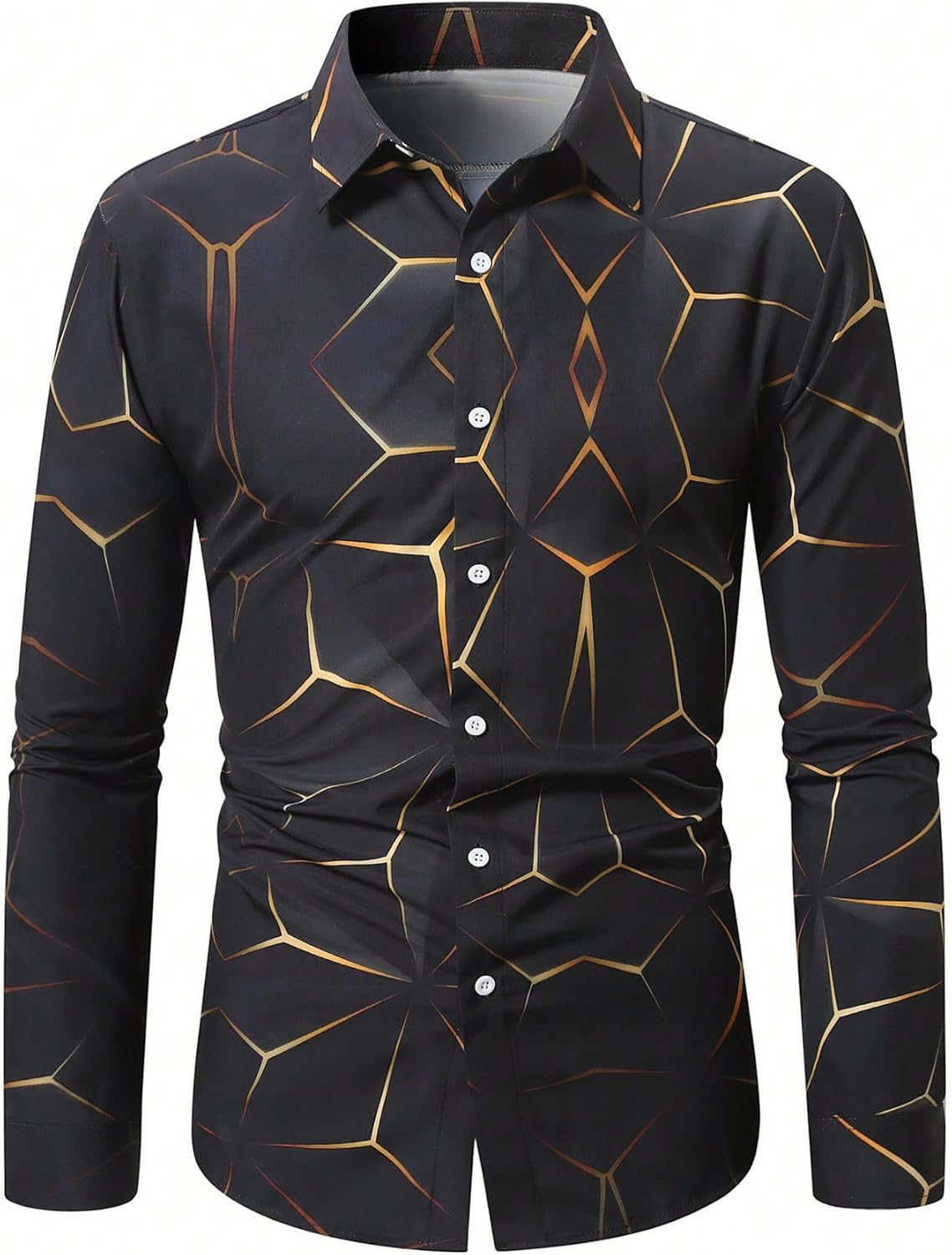 Men's Geometric Graphic Dress Shirts Long Sleeve Button Down Business Work Shirt Tops - Image 5