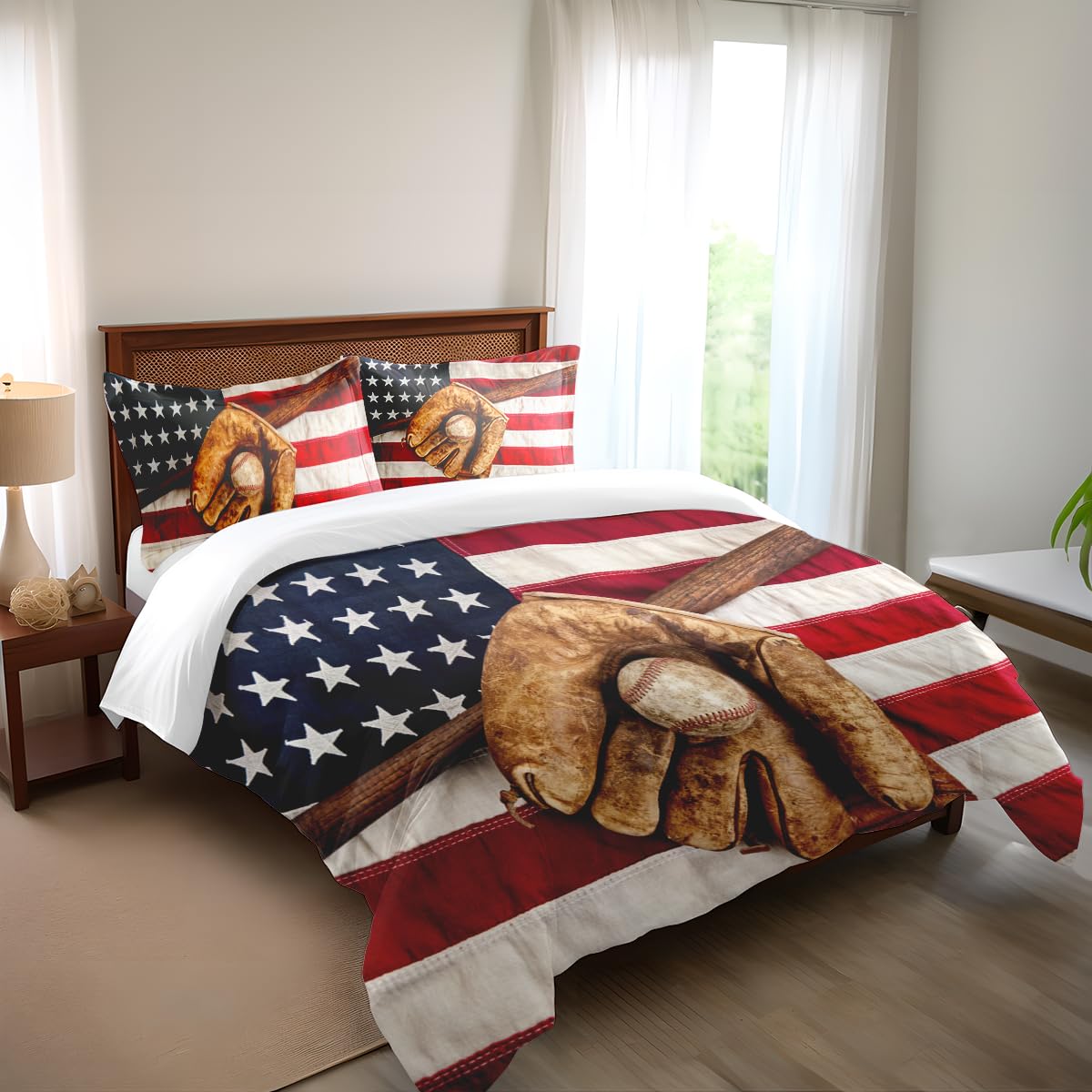 SHOMPE Baseball Bedding Sets for Boys - Sports Theme American Flag Comforter Set Twin Size, Durable Kids Sports Decor with Team Spirit Design (
