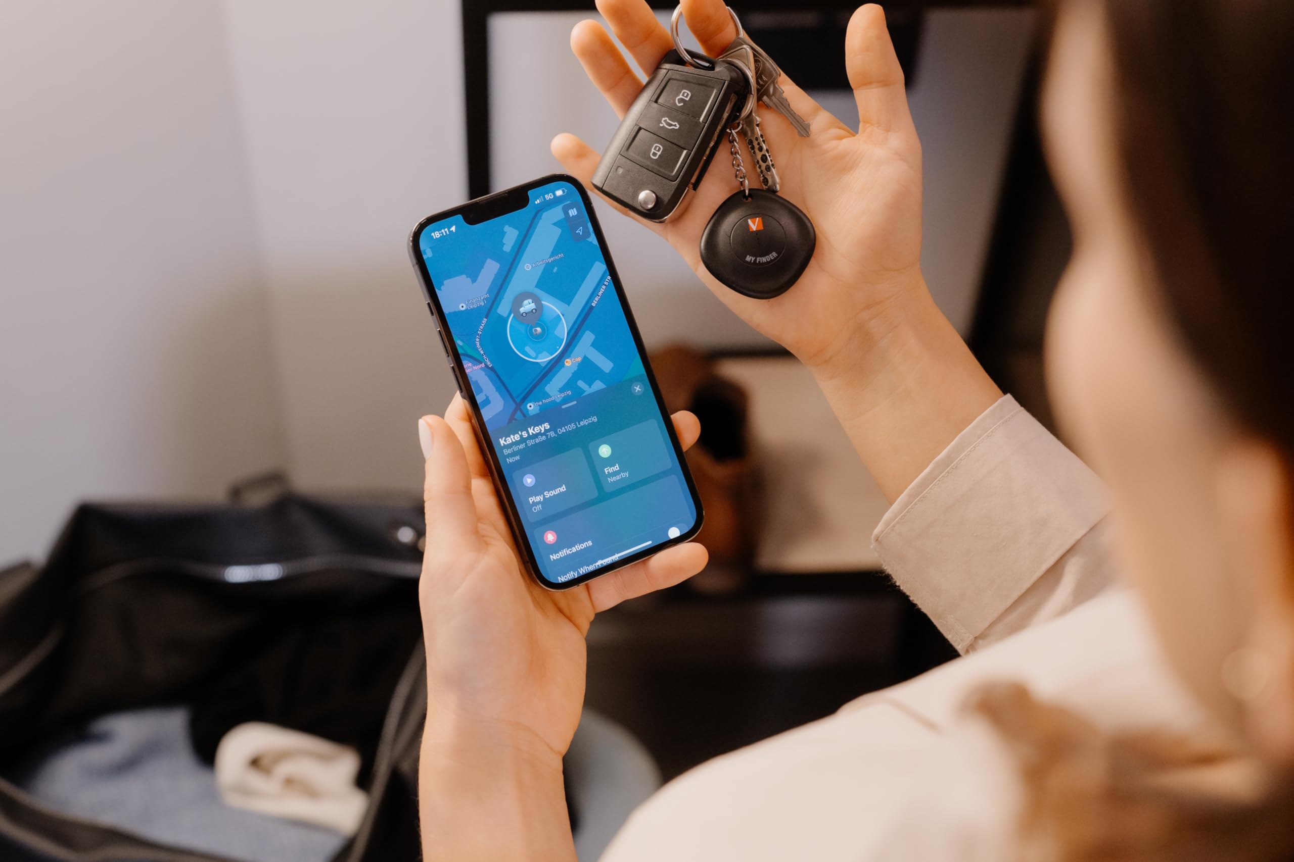 Verbatim My Finder, Bluetooth Tracker do plecaka, walizki, portfela, kluczy i innych przedmiotów, kompatybilny z Apple "Wo jest?", lokalizator kluczy z wymienną baterią