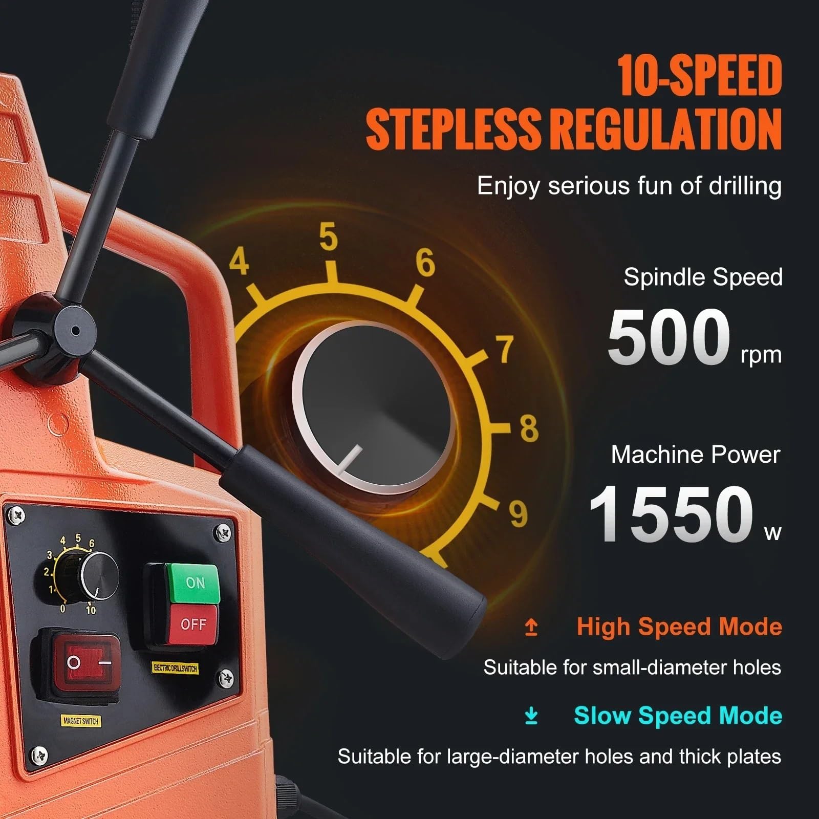 Trapano magnetico 1550W 2" Diametro foratura 13000N 500 RPM a colonna elettrico portatile con trapano a velocità variabile Macchinari da officina