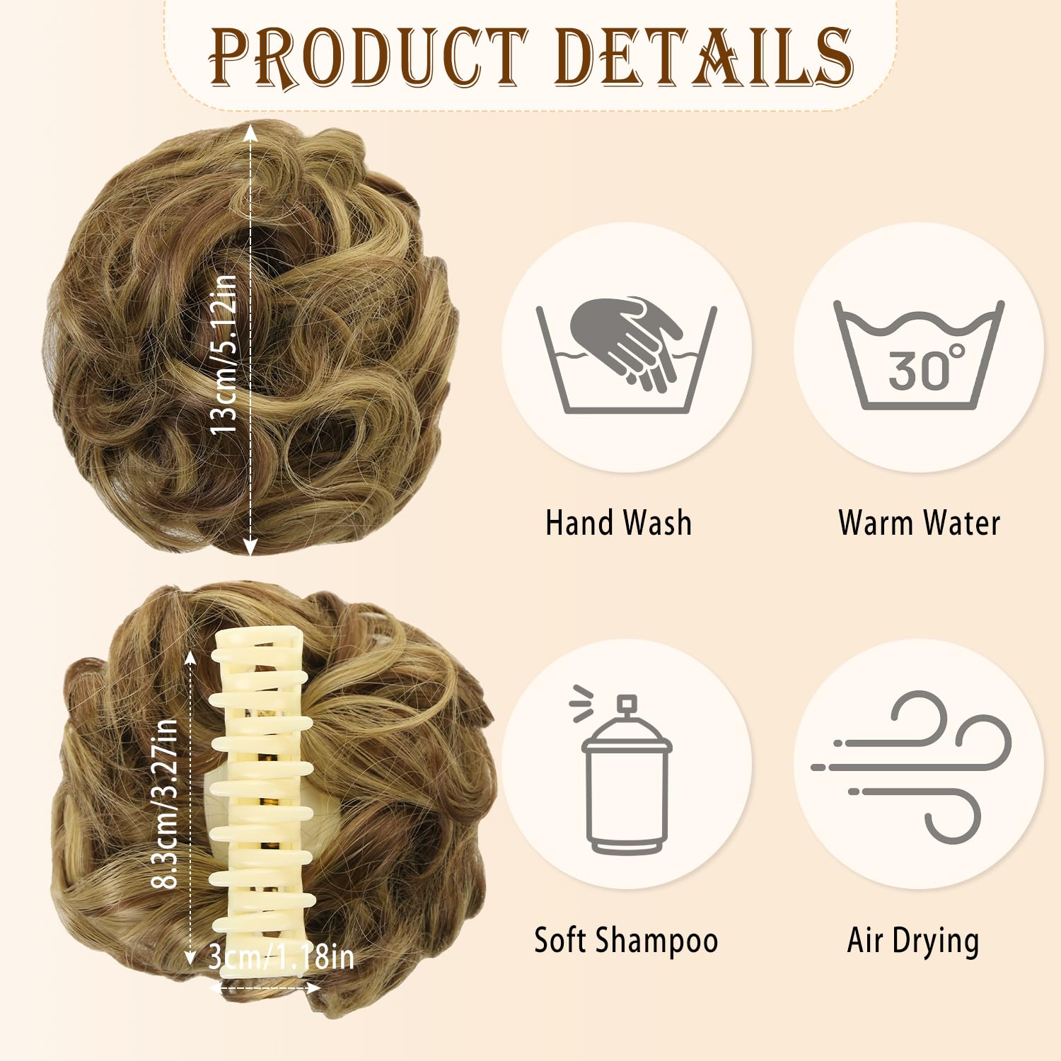 UHOMENY Messy Bun Wavy Curly Synthetic Clip-On Extensions with Large Ponytail Accessory (Brown and Gold) - Image 2