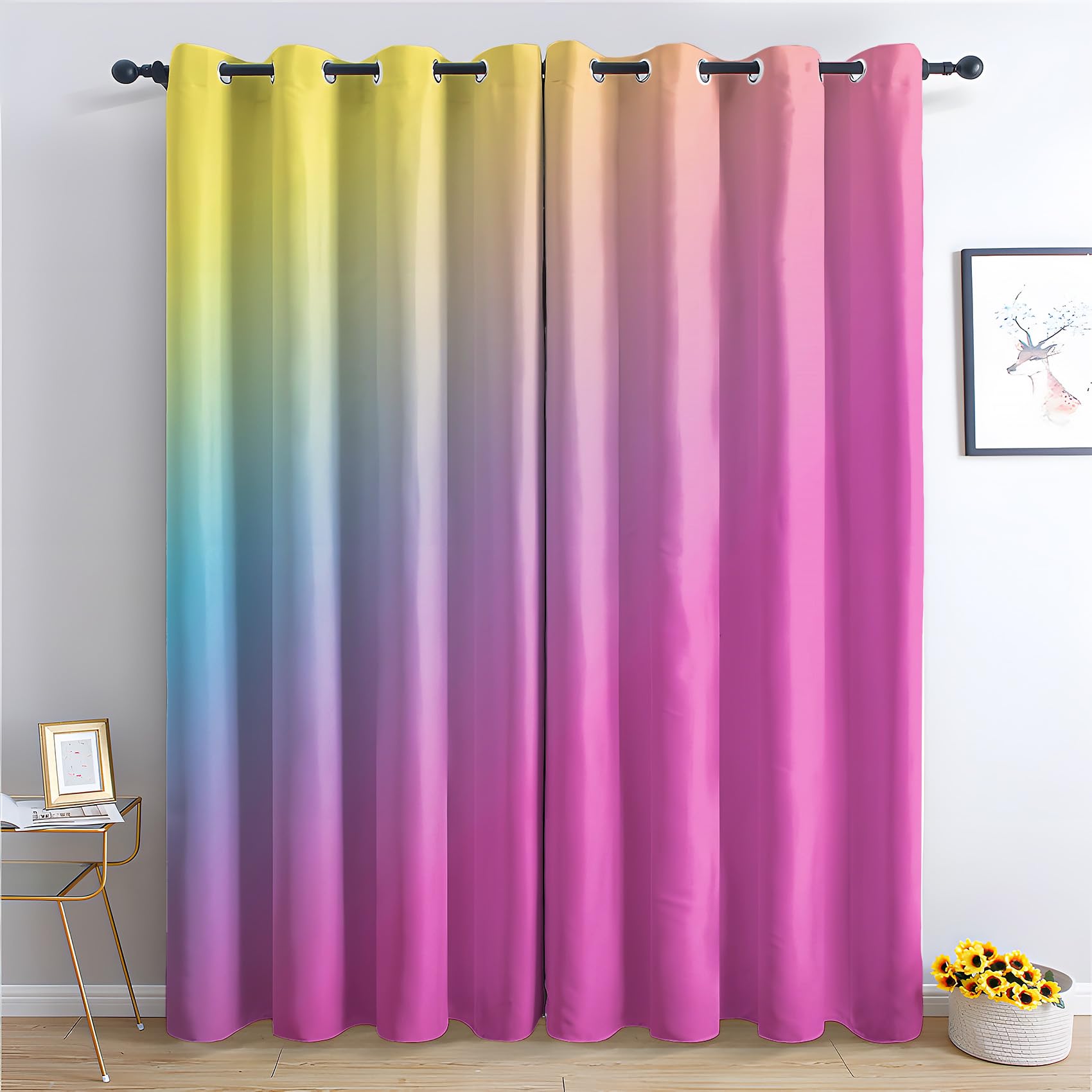 zcwl Pastel Ombre Curtains for Bedroom Living Room, Gradient Pink Yellow Patterned Blackout Curtains, Thermal Insulated Eyelet Curtain, 72 Drop Window Treatments Drapes, 46x72 Inch (W x L), 2 Panels — image 1