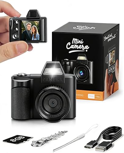 Mini Digital Camera, 1080P Portable Camera with 4X Zoom, 8GB SD Card & Accessories, Perfect for Kids Teenagers Adult Beginners
