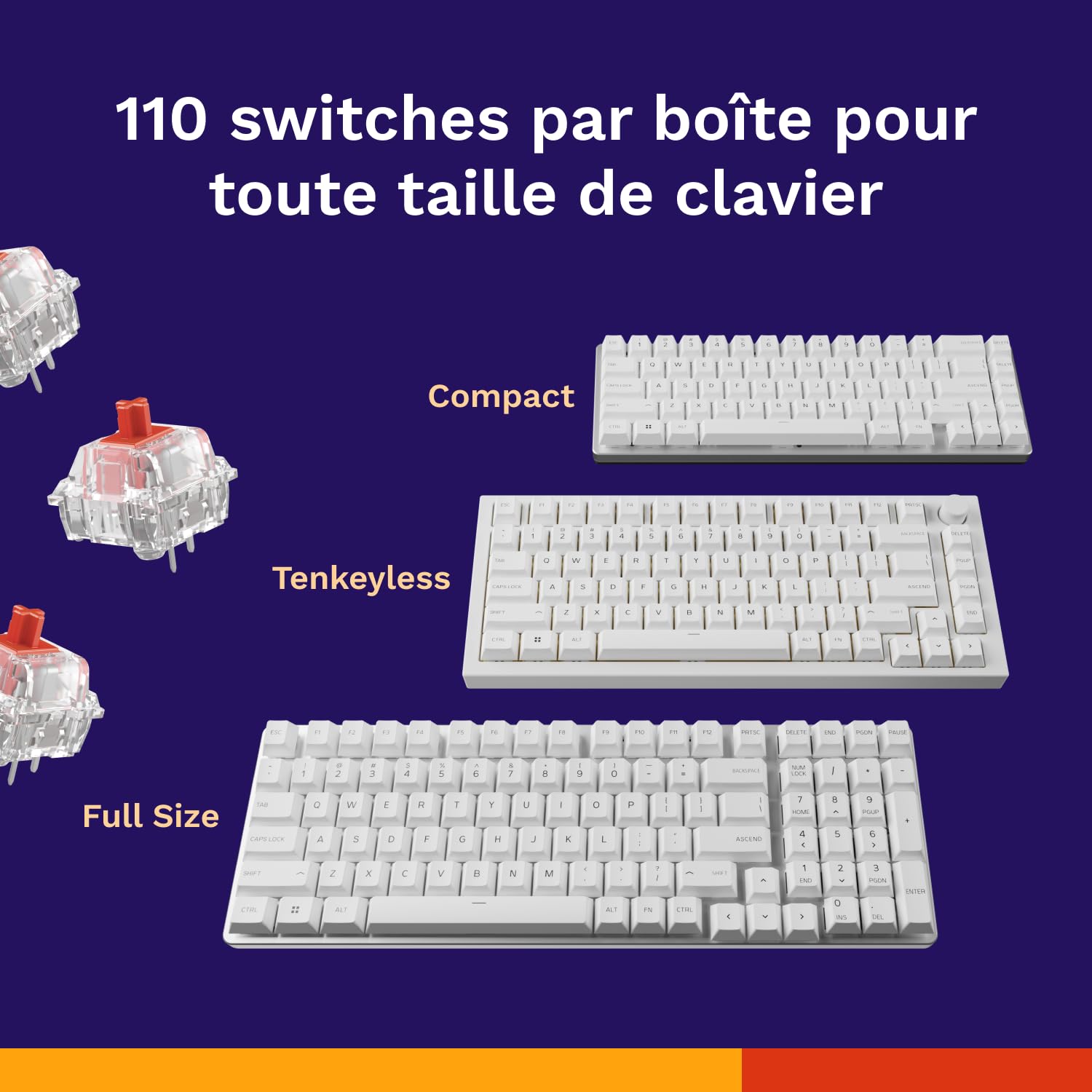GLORIOUS Fox Switches Mécaniques Linéaires (110 Pièces) | Force Activation 45g, Appui Fluide Rapide Lubrifié POM, Design Transparent RGB, 3 Broches Compatibles MX Hot Swap, Silencieux