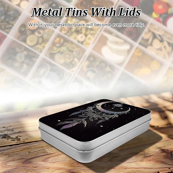 Rectangular Metal Tin Box with Removable Lid, Dream Decorative Printed Metal Storage Container for Cards, Diaries, Home Organization 4.53 x 3.35 x 0.86 inch Single Pack