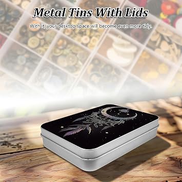 Rectangular Metal Tin Box with Removable Lid, Dream Decorative Printed Metal Storage Container for Cards, Diaries, Home Organization 4.53 x 3.35 x 0.86 inch Single Pack