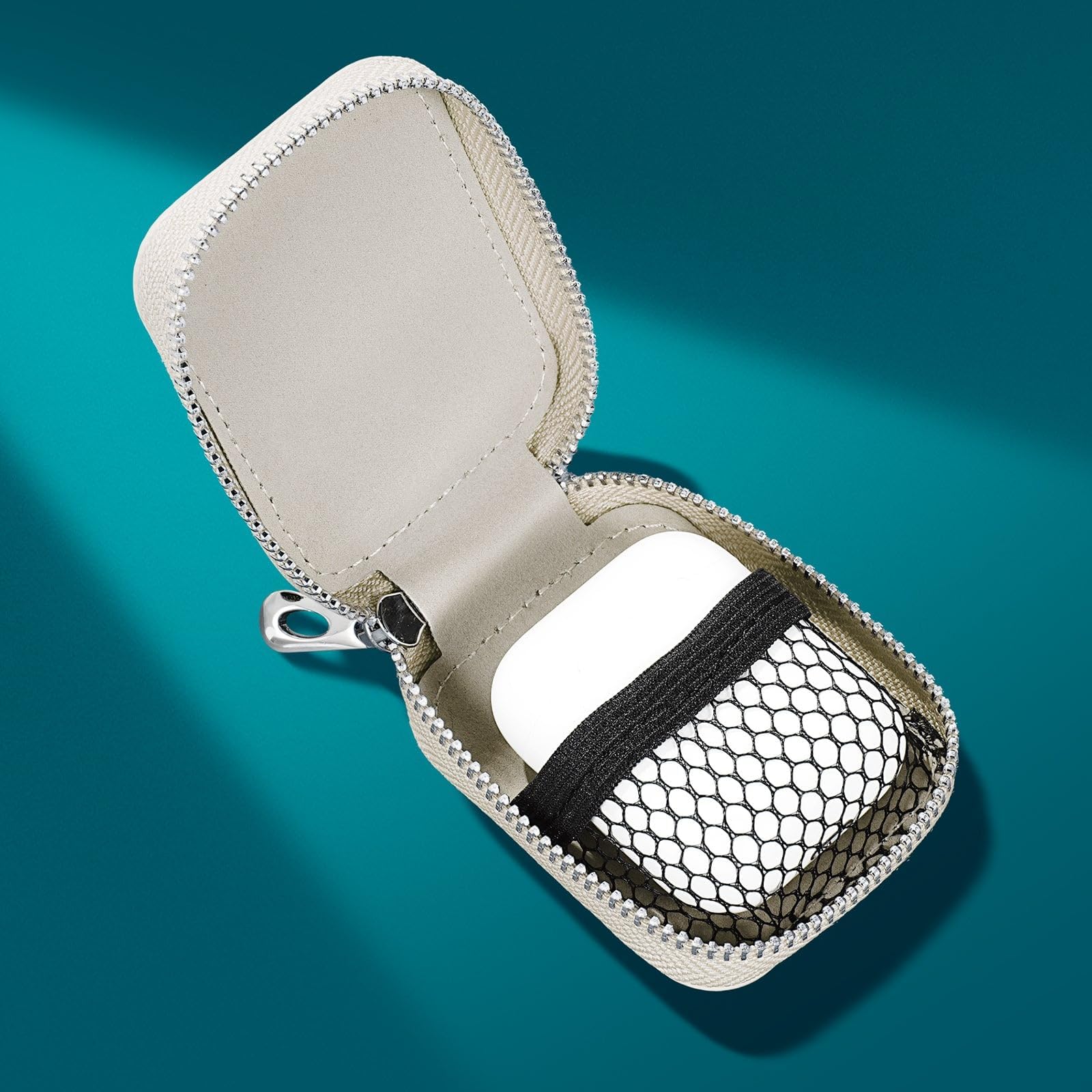 PU Leather Portable Earbud Case with Mesh Pocket Suitable for Wireless Headphones,Wired Headphones,USB Charging Cable