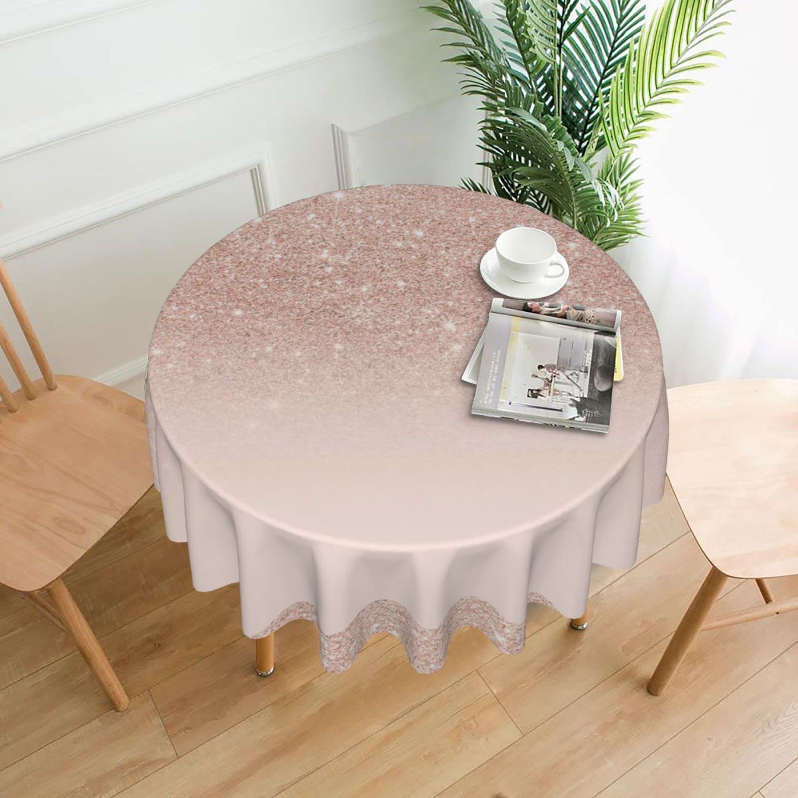 Nappe ronde anti-tache or rose en polyester lavable pour protéger la table de buffet