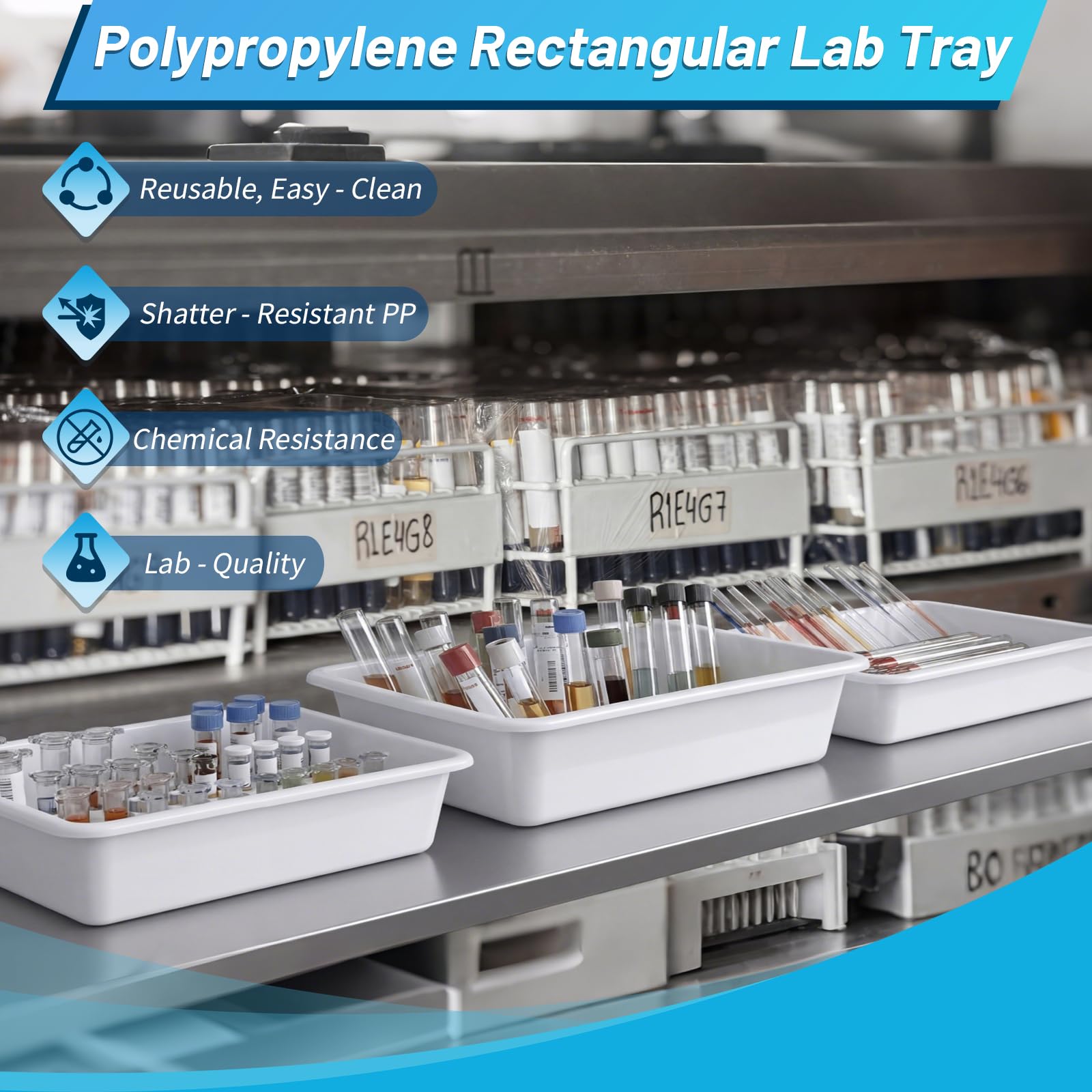 Remerry Paquete de 9 bandejas de contención de polipropileno, 3 tamaños (S/M/L), bandeja de laboratorio rectangular para esterilizar suministros de laboratorio, plástico duradero y resistente a la