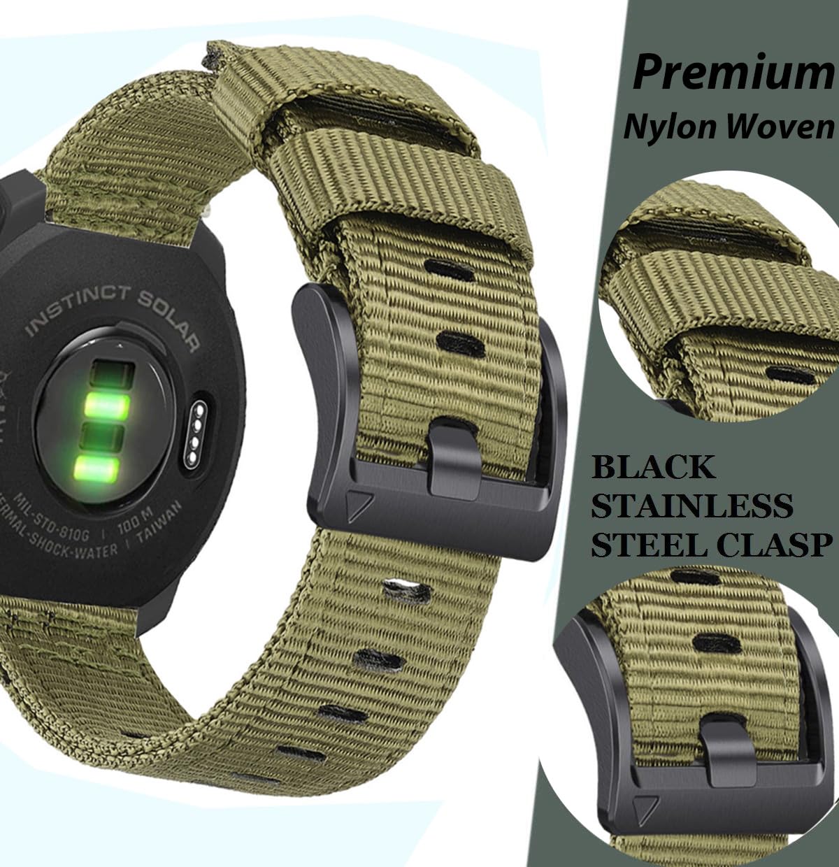 Bracelet de montre compatible Garmin Instinct/Instinct 2 Solar/Instinct 3 45 mm, Instinct E 45 mm, bracelet de rechange sport en nylon pour homme et femme pour Garmin Instinct Tactical/Esports/Solar