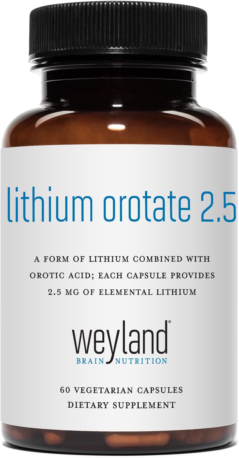 Lithium Orotate 2.5mg (1 Bottle), 60 Vegetarian Capsules