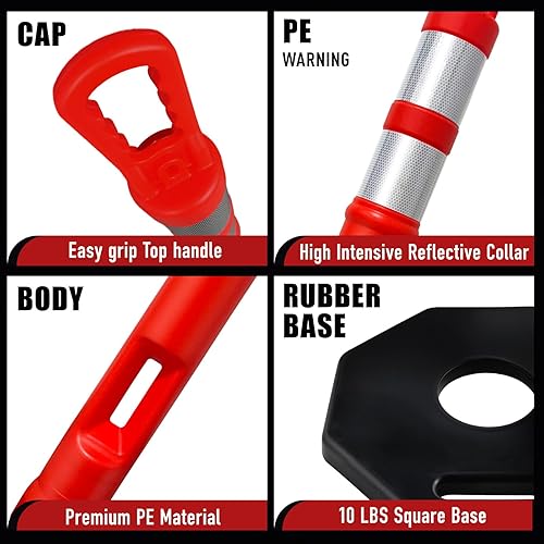 Miniatura 3 de Paquete de 3 juegos CJ Safety de 45 pulgadas, cono de delineador naranja con base de goma resistente de 10 libras, 2 bandas reflectantes para