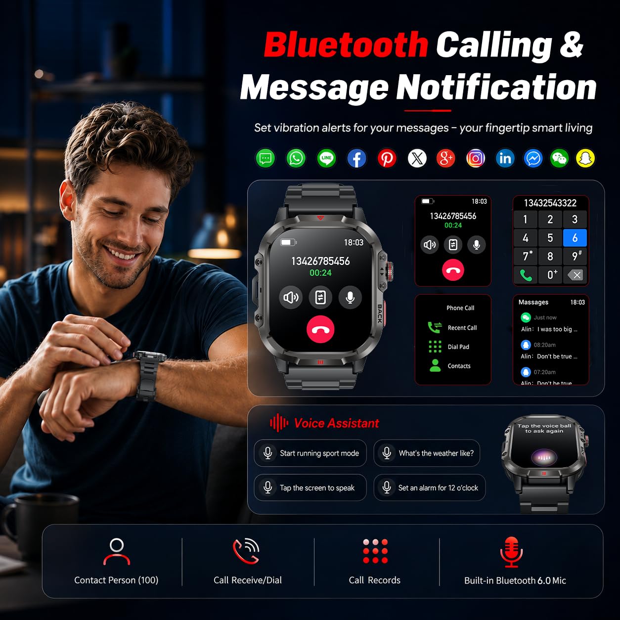 Orologio Smartwatch Uomo con GPS Tracker: 1.95" HD Smart Watch con Chiamate Bluetooth Torcia LED Cardiofrequenzimetro SpO2 Sonno Impermeabile 100+ Fitness Sport Contapassi Watches per IOS e Android
