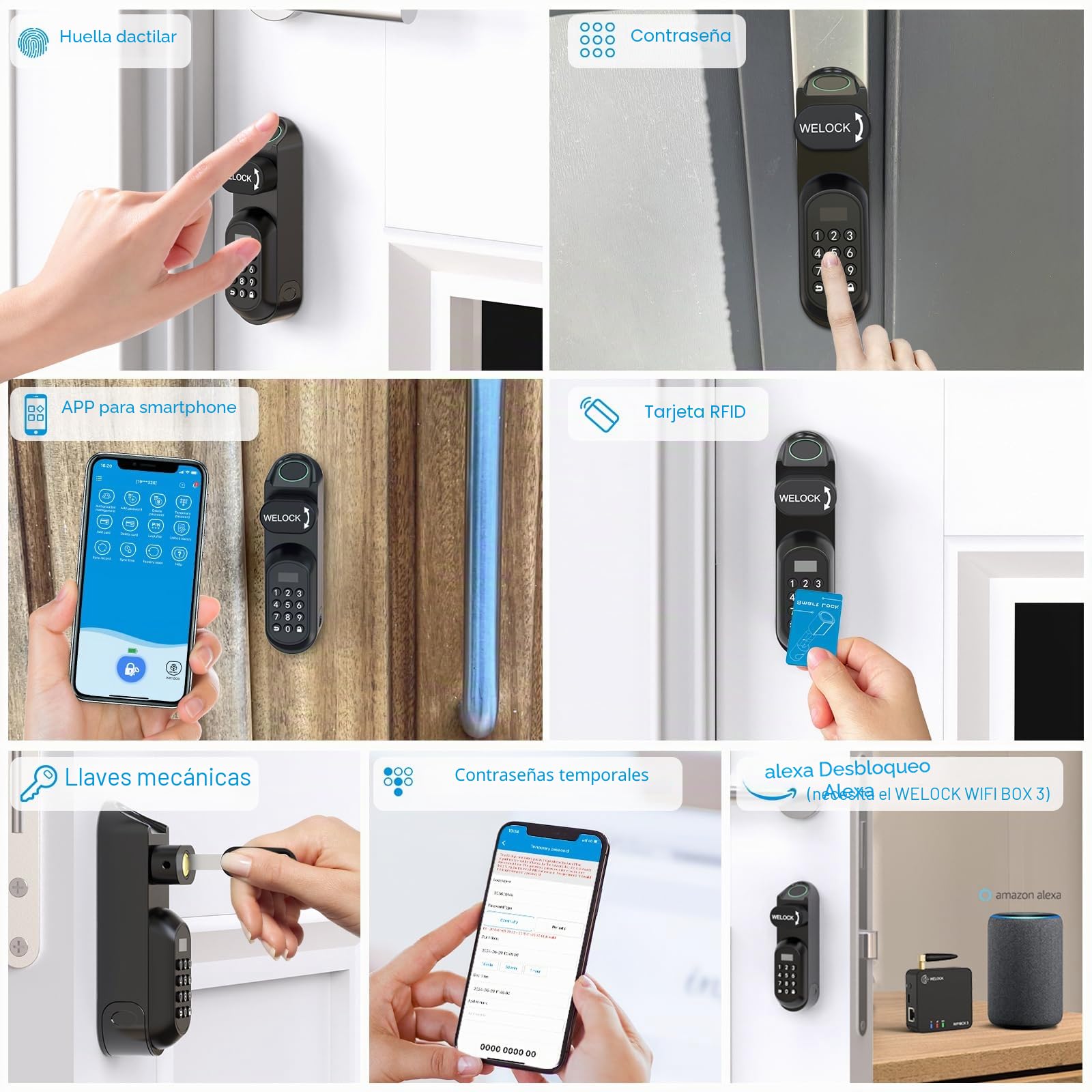 WELOCK Smart Lock U81 Cerradura Inteligente Biométrica con Huella Digital – Acceso sin Llave con Touch, Contraseña, Tarjeta RFID y Smartphone – para Puertas de 50-95mm