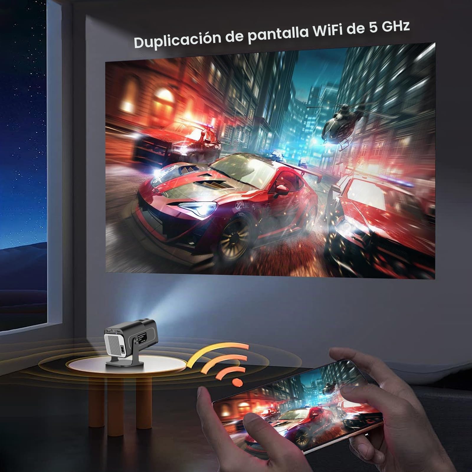HY320 Mini proyector Full HD compatible con teléfono móvil Android 4K al aire libre, mini proyector portátil de cine en casa, WiFi, Bluetooth 1080P, rotación de 180 grados, portátil con TV Stick/USB