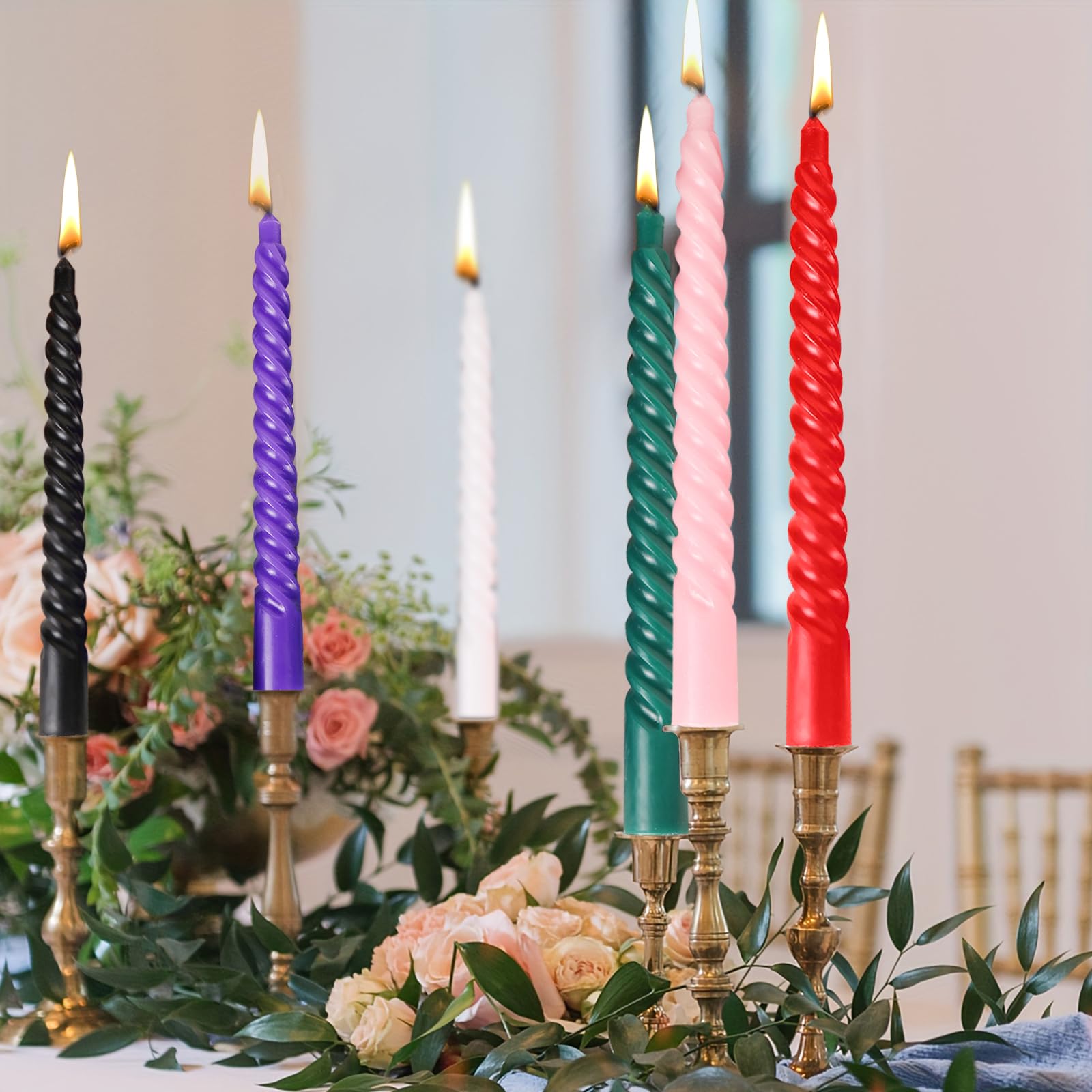 Spitzkerzen, Spiralkerzen, 20,3 cm, Set mit 4 Spitzkerzen, lange Kerzen, lange Kerzenständer, spiralförmige Spitzkerzen, Zuhause, Abendessen, Party, Hochzeit, Halloween (4, Weiß, 20,3 cm)