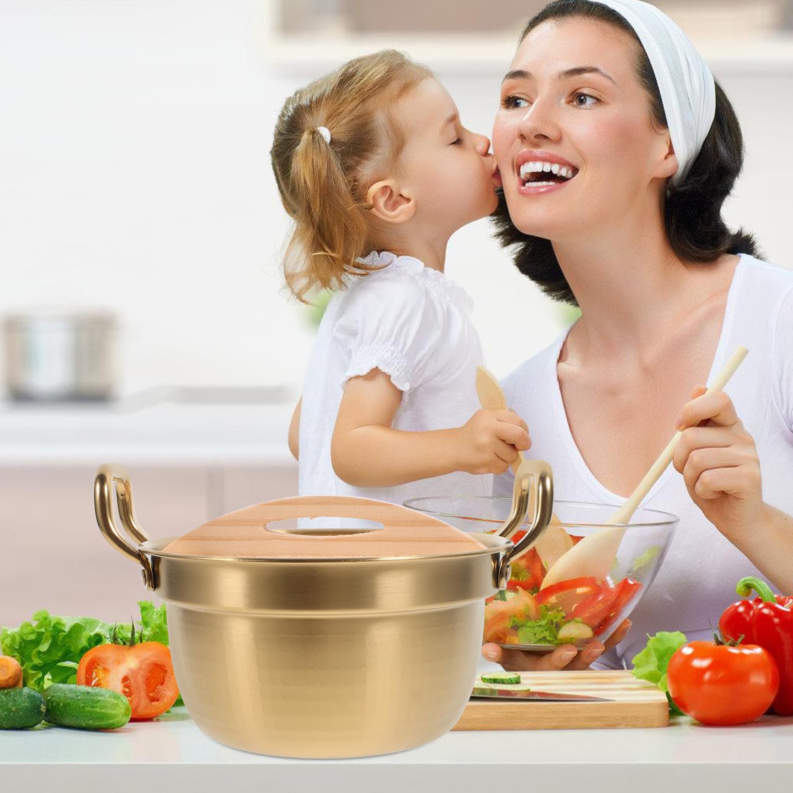 TIDTALEO Pentola per Noodles in Acciaio Inox 900ml Oro con Manico