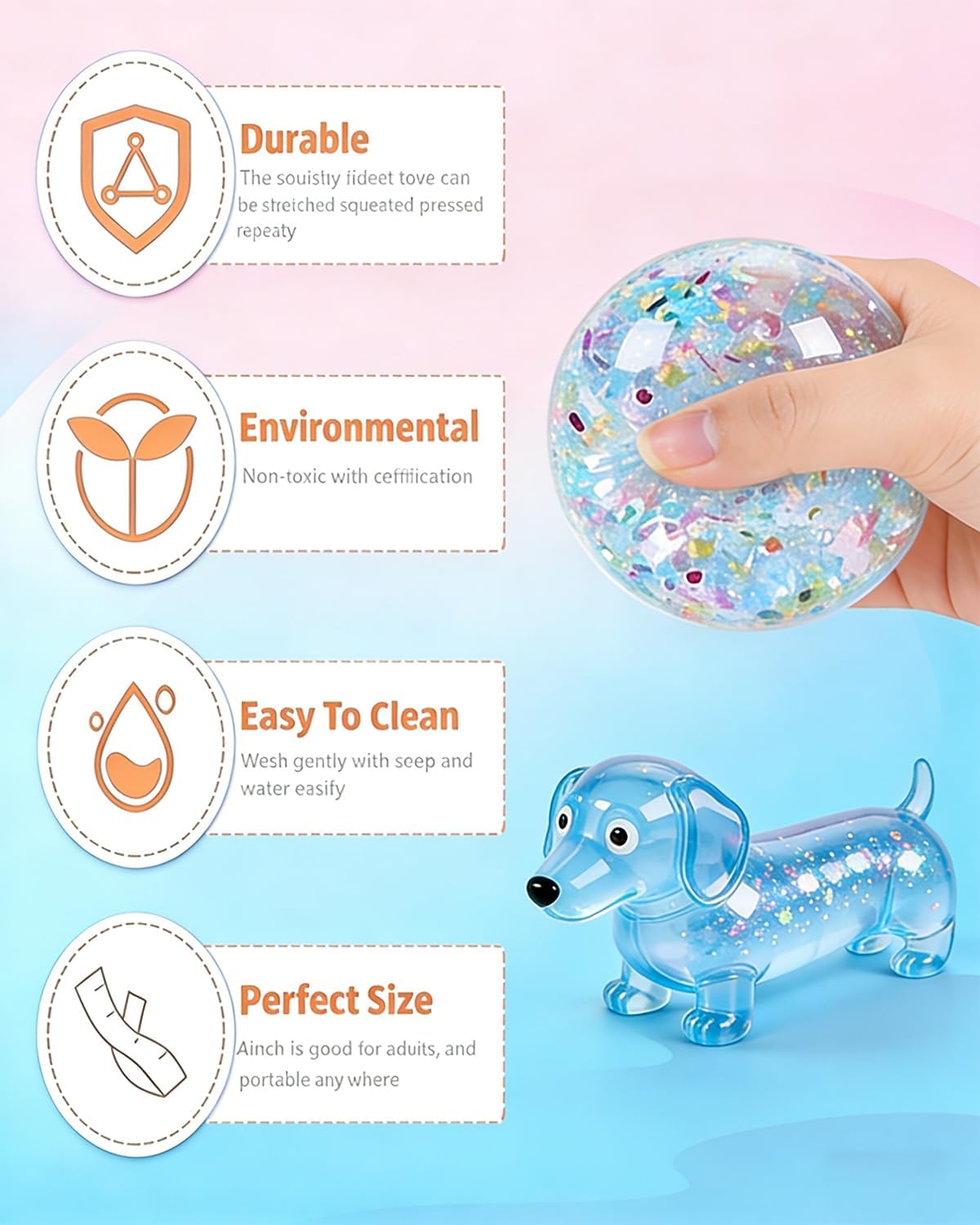 Dachshund Squishy 2026 New Cute Sparkly Dachshund Squishy for Stress Relief Ultra-Soft Touch Stress Balls for Adults Slow Rising Squishys Fidget Toys Easter Basket Stuffers Party Favors (4pcs)