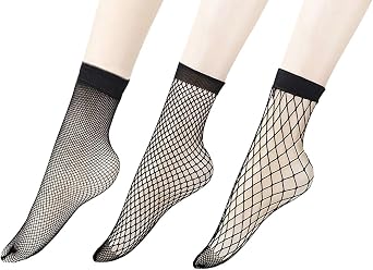 PENTA ANGEL 3 Pairs Women Black Lace Fishnet Socks Elastic Ankle High Dress Hollow Out Mesh Net Socks Tights for Summer Wear