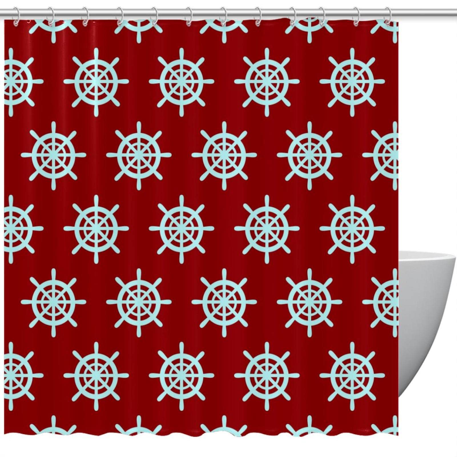 Rideau de douche aquarelle anti-éclaboussures gouvernail rouge