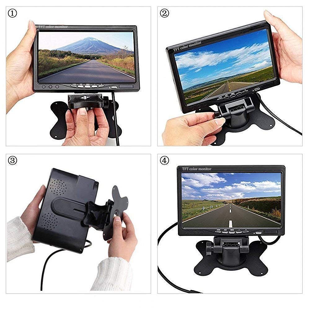 Hikity 12-24V Cámara de Marcha Atrás 7 Pulgadas LCD Monitor, IP68 Impermeable Cámara de Visión Trasera, Visión Nocturna Camara Trasera de Coche para Camiones, RV, Furgonetas, Caravanas