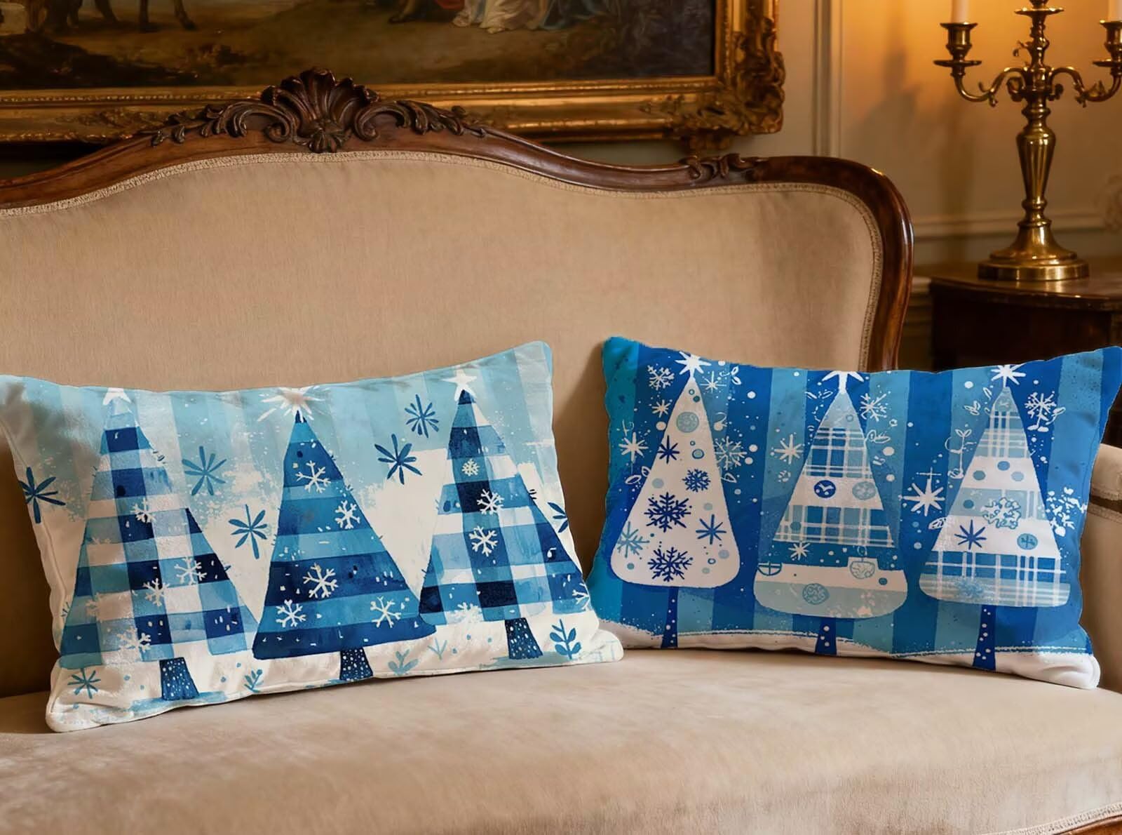 Velours de coussin bleu 50x70cm de qualité supérieure avec motif de Noël