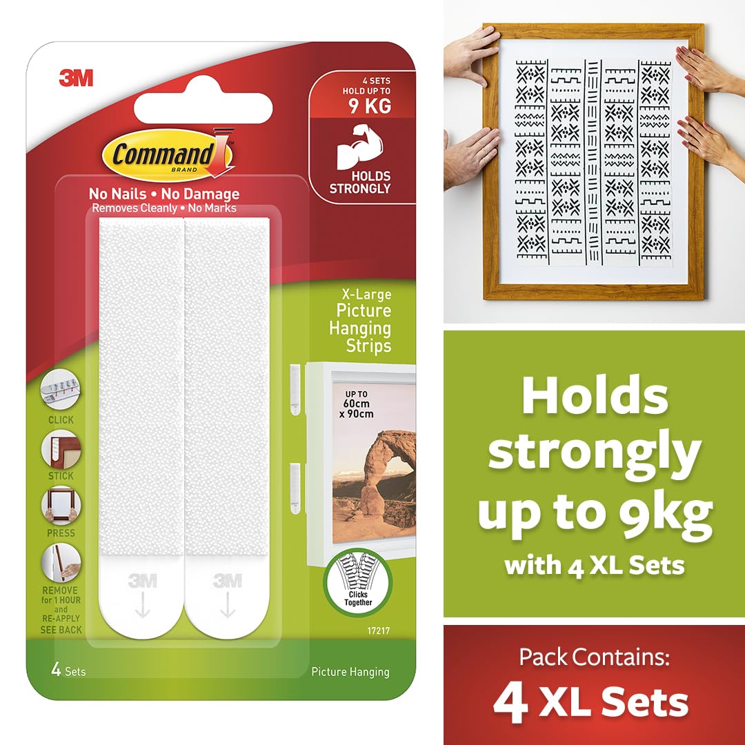 Command Picture Hanging Strips [Removable]: X-Large [4 Strip Sets] (White) / Large Size / 4 Strip Sets