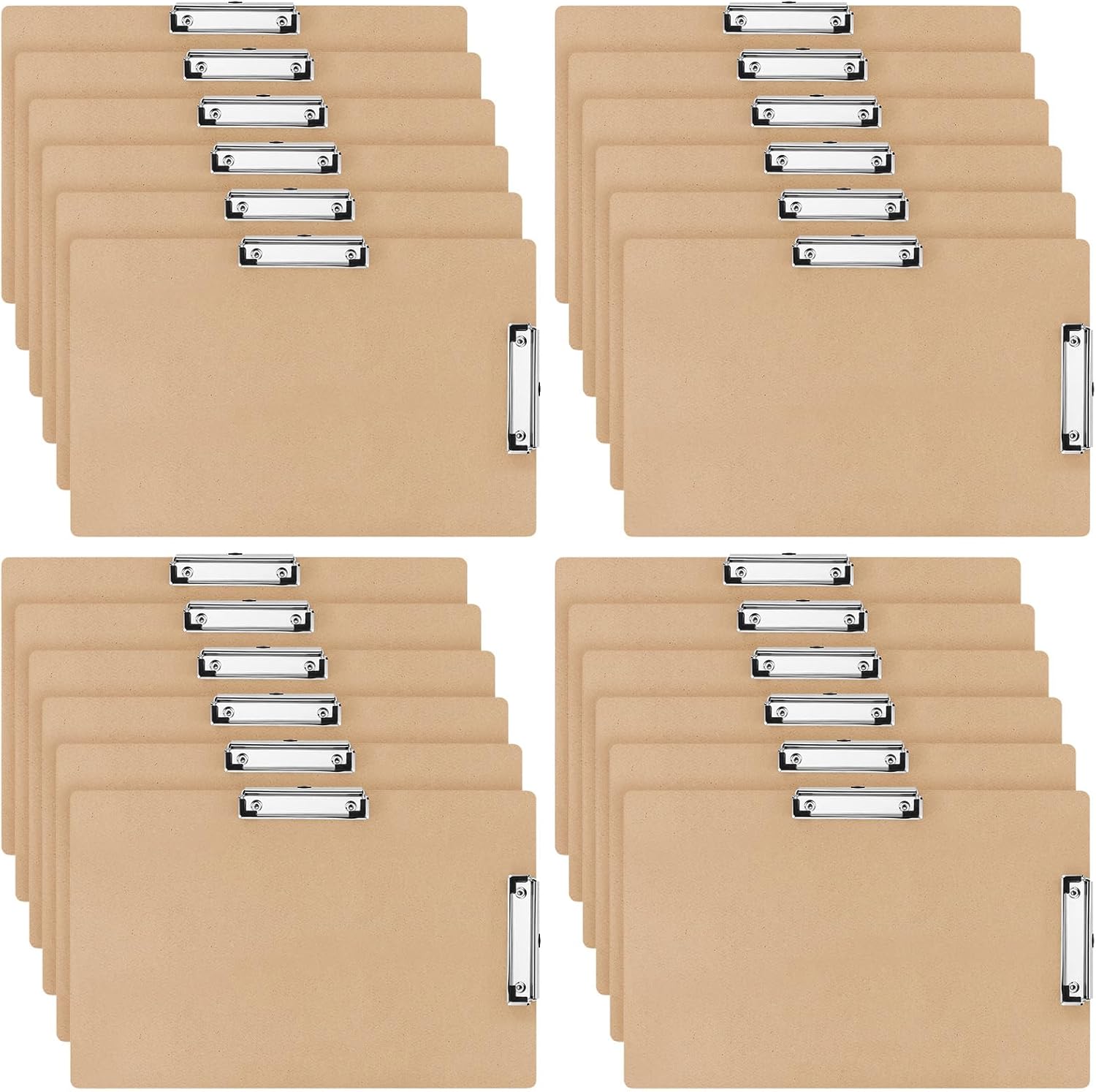 Henoyso 24 Pcs 11x17 Clipboard Wooden Lap Board with Low Profile Clip Brown Double Landscape Clip Hardboard Drawing Board Landscape Horizontal Large Clipboard for Desk Paper Sketching Art Supplies