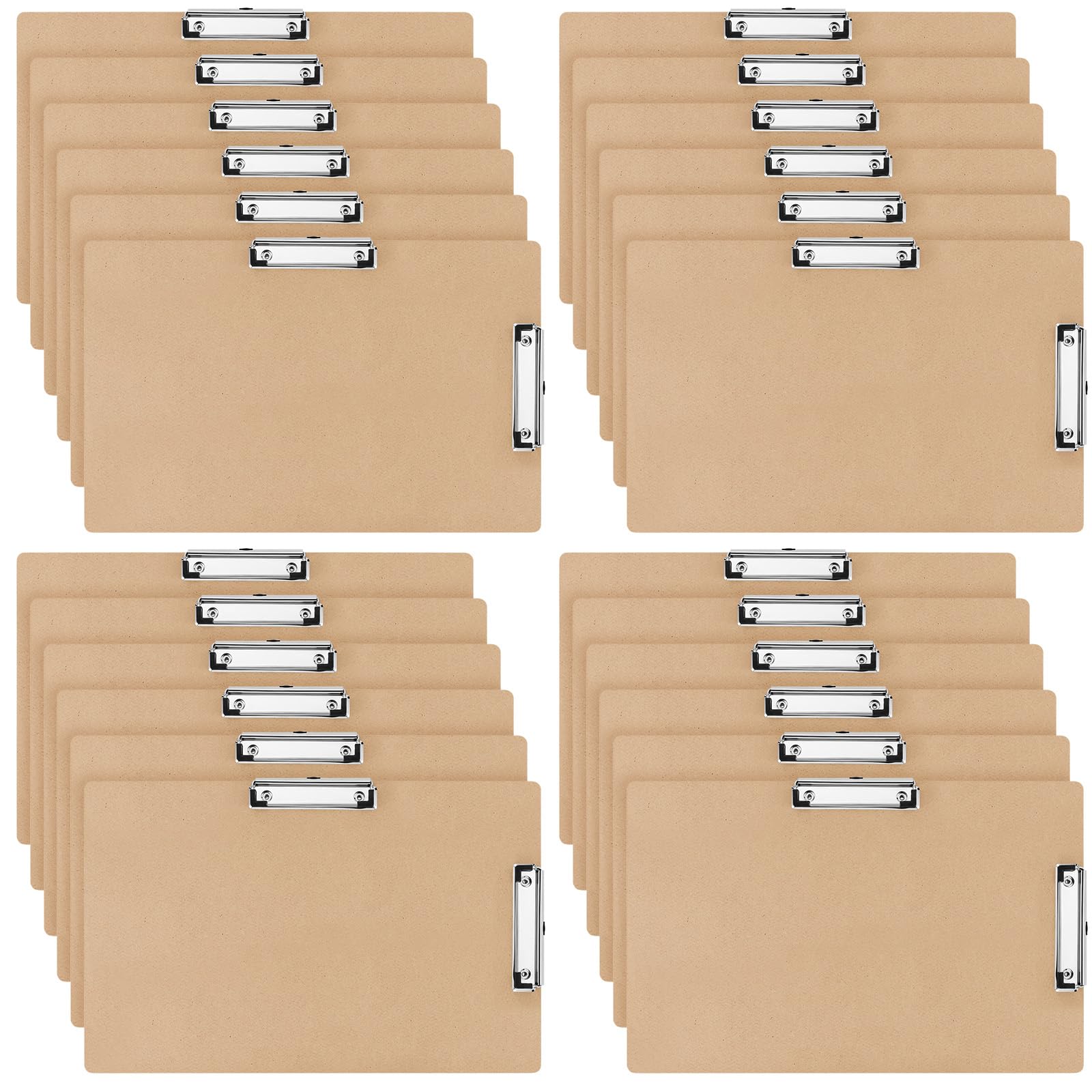 Henoyso Klemmbrett aus Holz mit flachem Profil, Braun, Doppel-Landschaftsclip, Hartfaserplatte, Zeichenbrett, Querformat, horizontal, großes Klemmbrett für Schreibtisch, Papier, Skizzieren