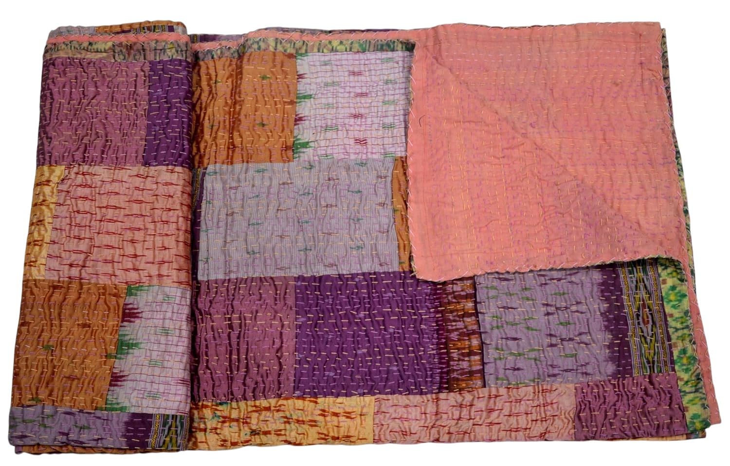trapunta in stile indiano - trapunta estiva patchwork - trapunte vintage doppie dimensioni - coperte tradizionali - coperta kantha - trapunta indiana patchwork