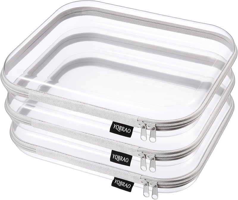YQBRAO Necessaires Organizadoras Transparentes com Zíper, Estrutura Rígida, Cinza, Pacote com 3