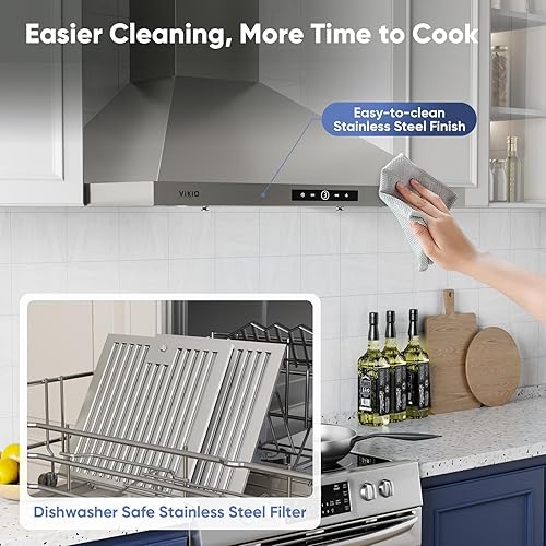 Miniatura 5 de Campana extractora de montaje en pared de 30 pulgadas, 580 CFM, campana de ventilación de cocina de acero inoxidable con conductoconvertible, con