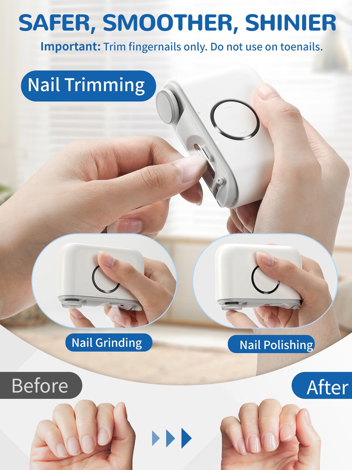 ONEDONE Coupe-ongles électrique – 3 en 1 rechargeable pour bébé Lime à ongles électrique avec double lame, 3 vitesses, sans danger pour les bébés, les femmes et les personnes âgées avec coupe-ongles