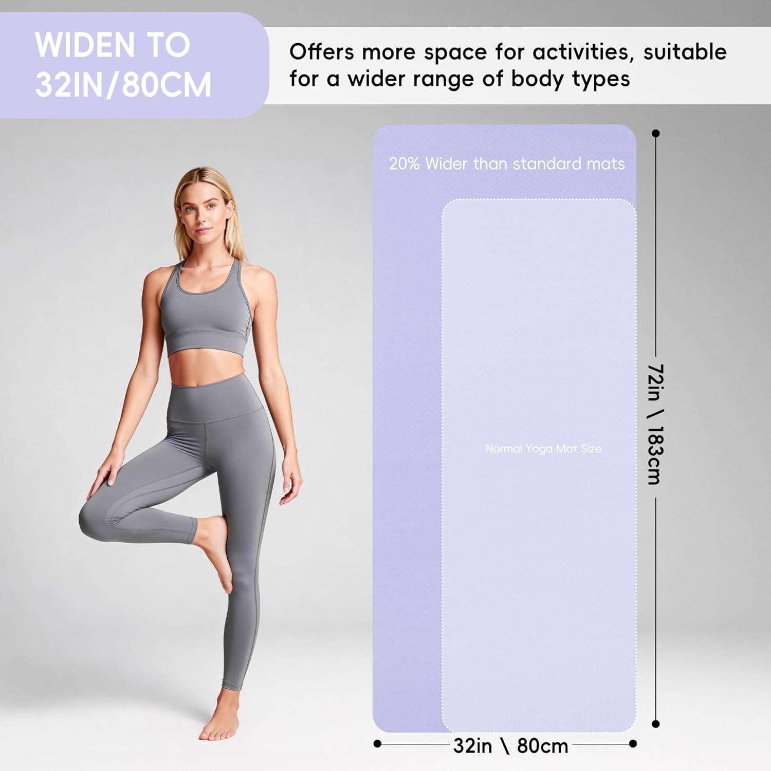 Extra Wide Yoga Mat 72"x 32" - Non Slip TPE Exercise Mat for Home Workout, 6mm High-Density Large Yoga Mat for Men & Women, Eco Friendly Pilates & Fitness Floor Mat with Carry Strap Elegant Purple